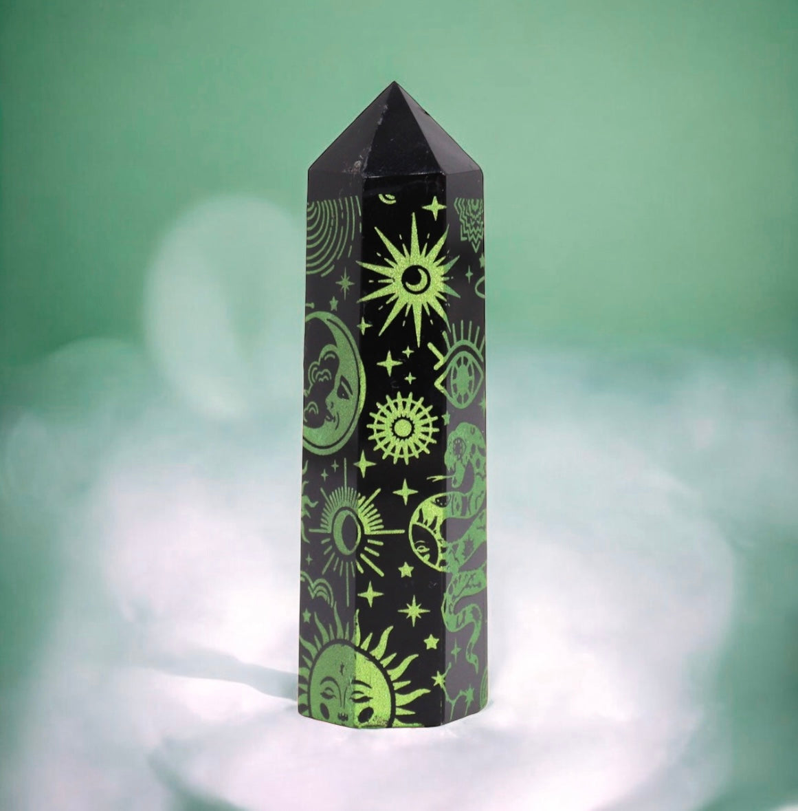 Black Obsidian Point. Celestial Story - Forest Green