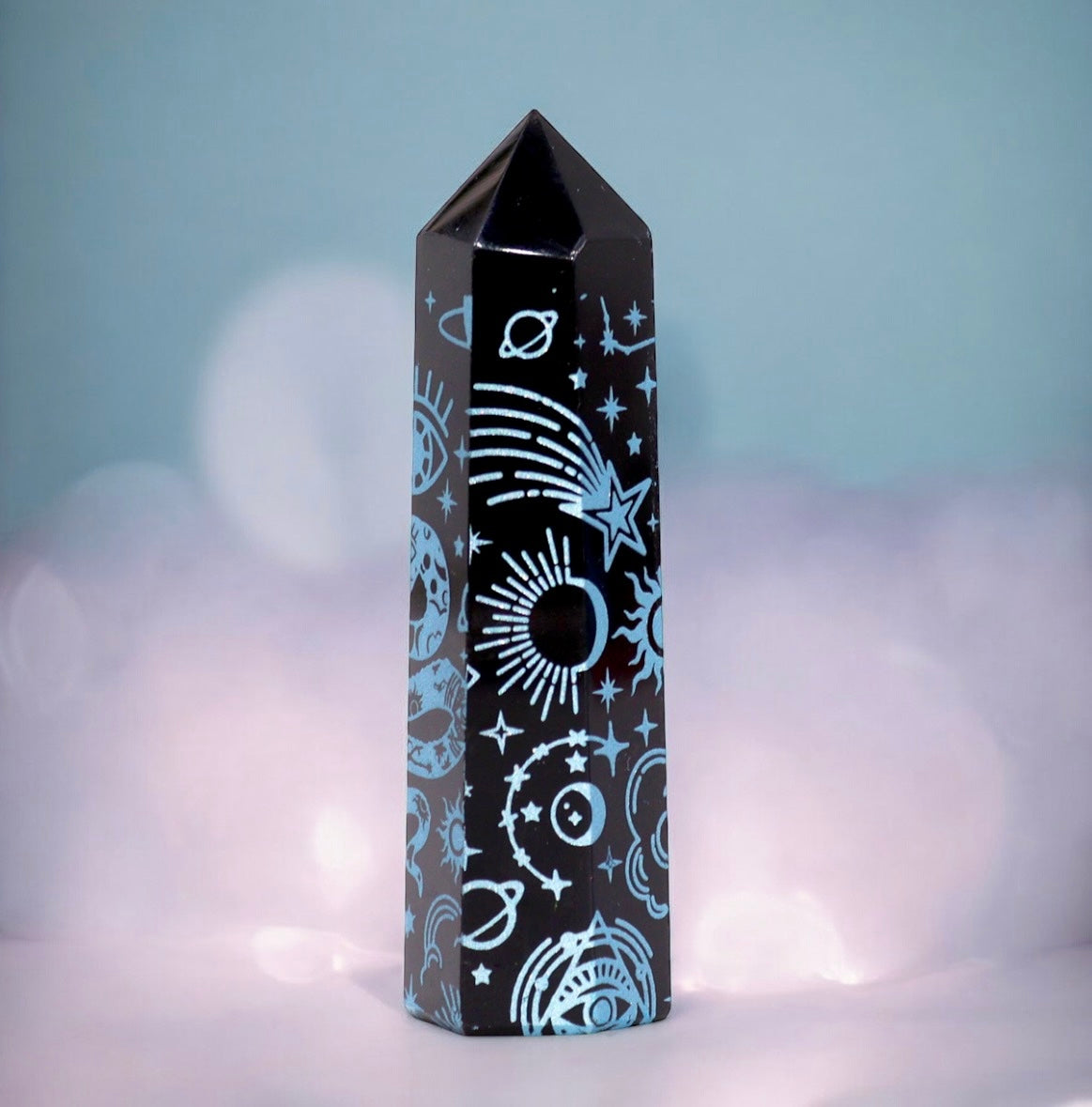 Black Obsidian Point. Celestial Story - Sky Blue