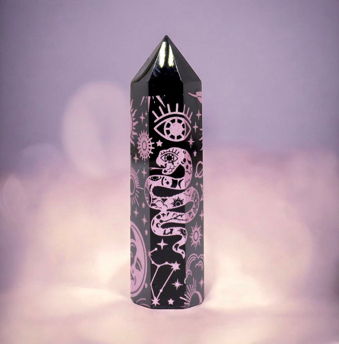 Black Obsidian Point. Celestial Story - Rose Pink