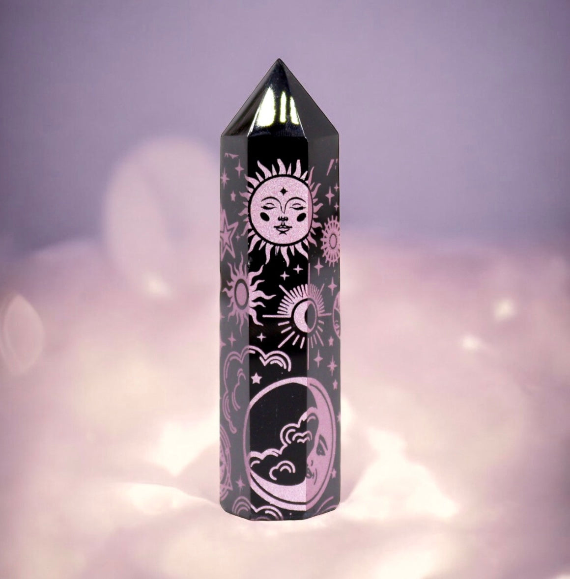 Black Obsidian Point. Celestial Story - Rose Pink