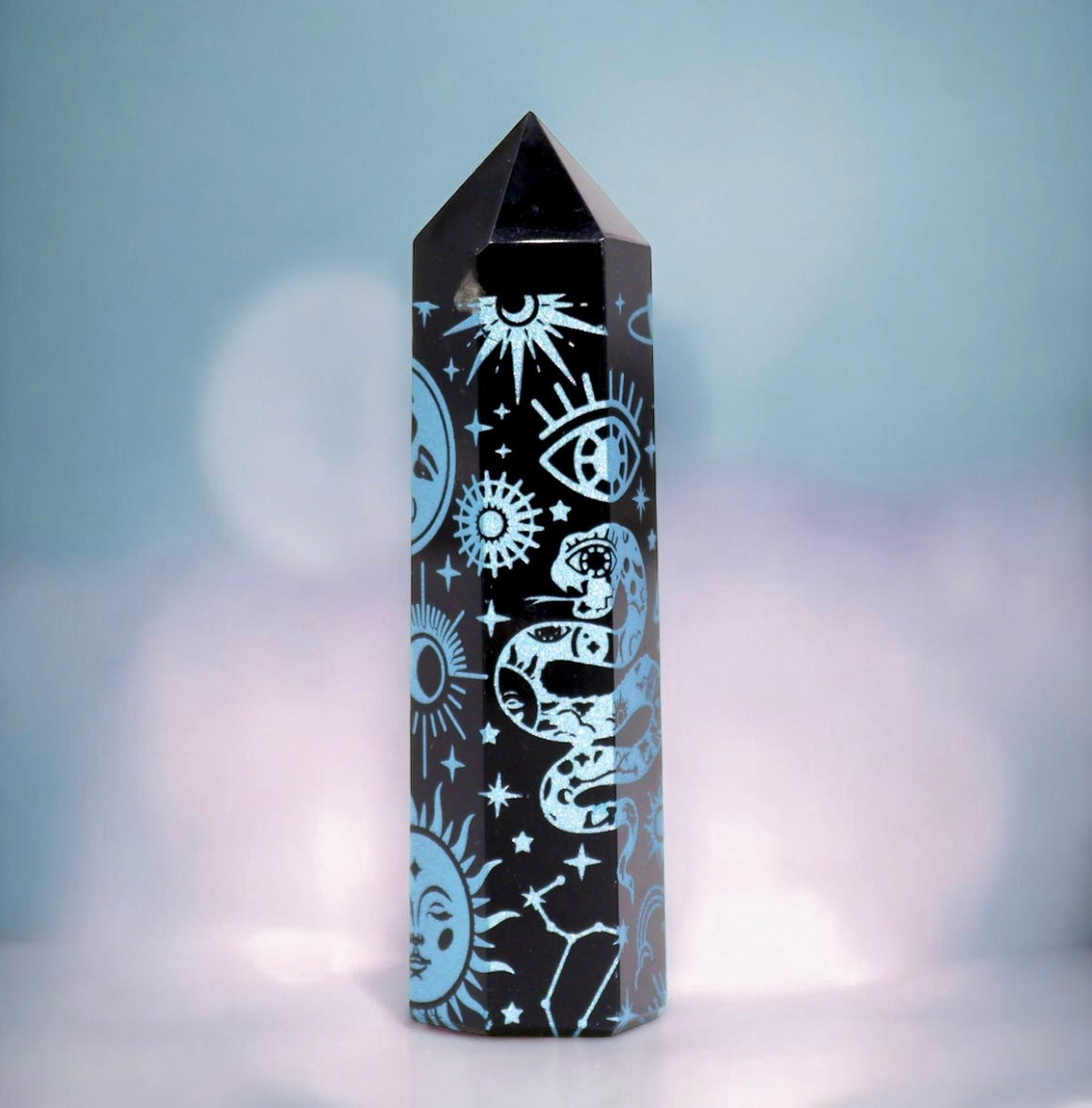 Black Obsidian Point. Celestial Story - Sky Blue