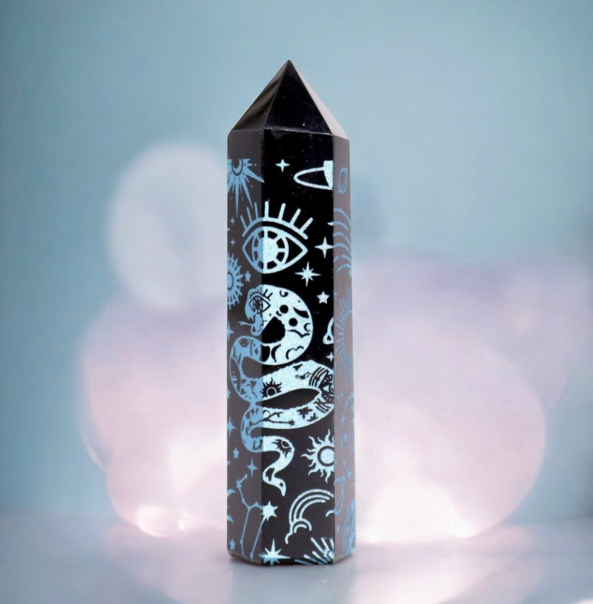 Black Obsidian Point. Celestial Story - Sky Blue