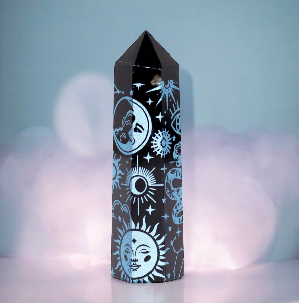 Black Obsidian Point. Celestial Story - Sky Blue