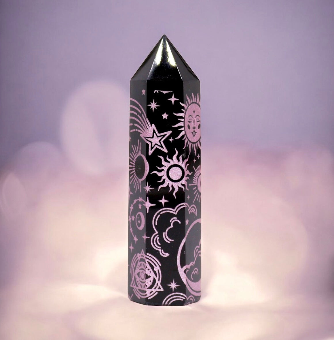 Black Obsidian Point. Celestial Story - Rose Pink