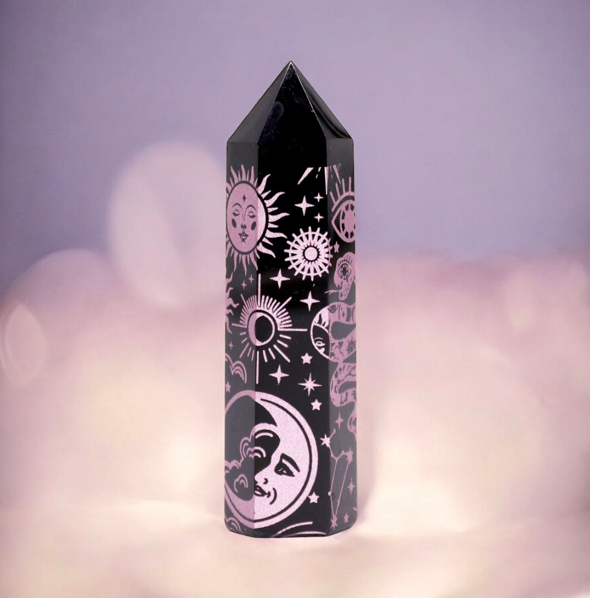 Black Obsidian Point. Celestial Story - Rose Pink