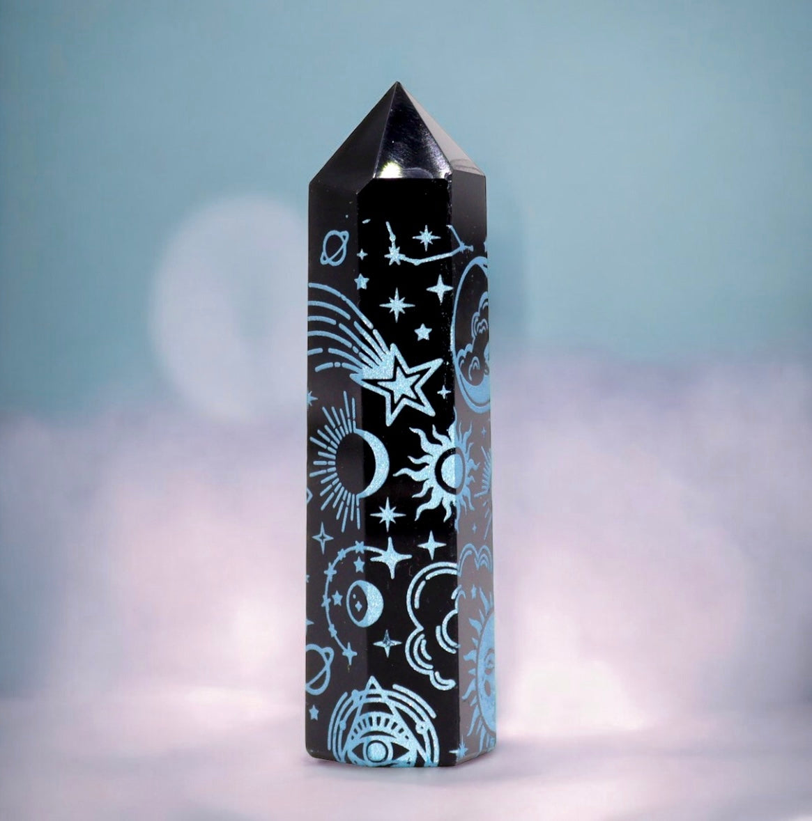 Black Obsidian Point. Celestial Story - Sky Blue