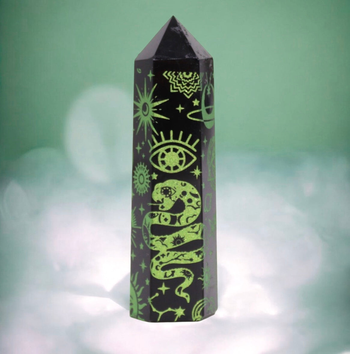 Black Obsidian Point. Celestial Story - Forest Green