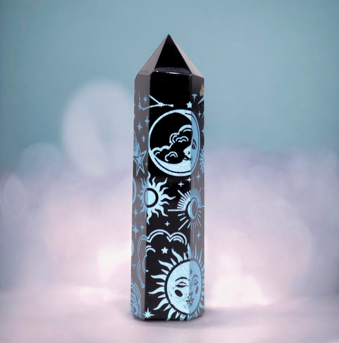 Black Obsidian Point. Celestial Story - Sky Blue