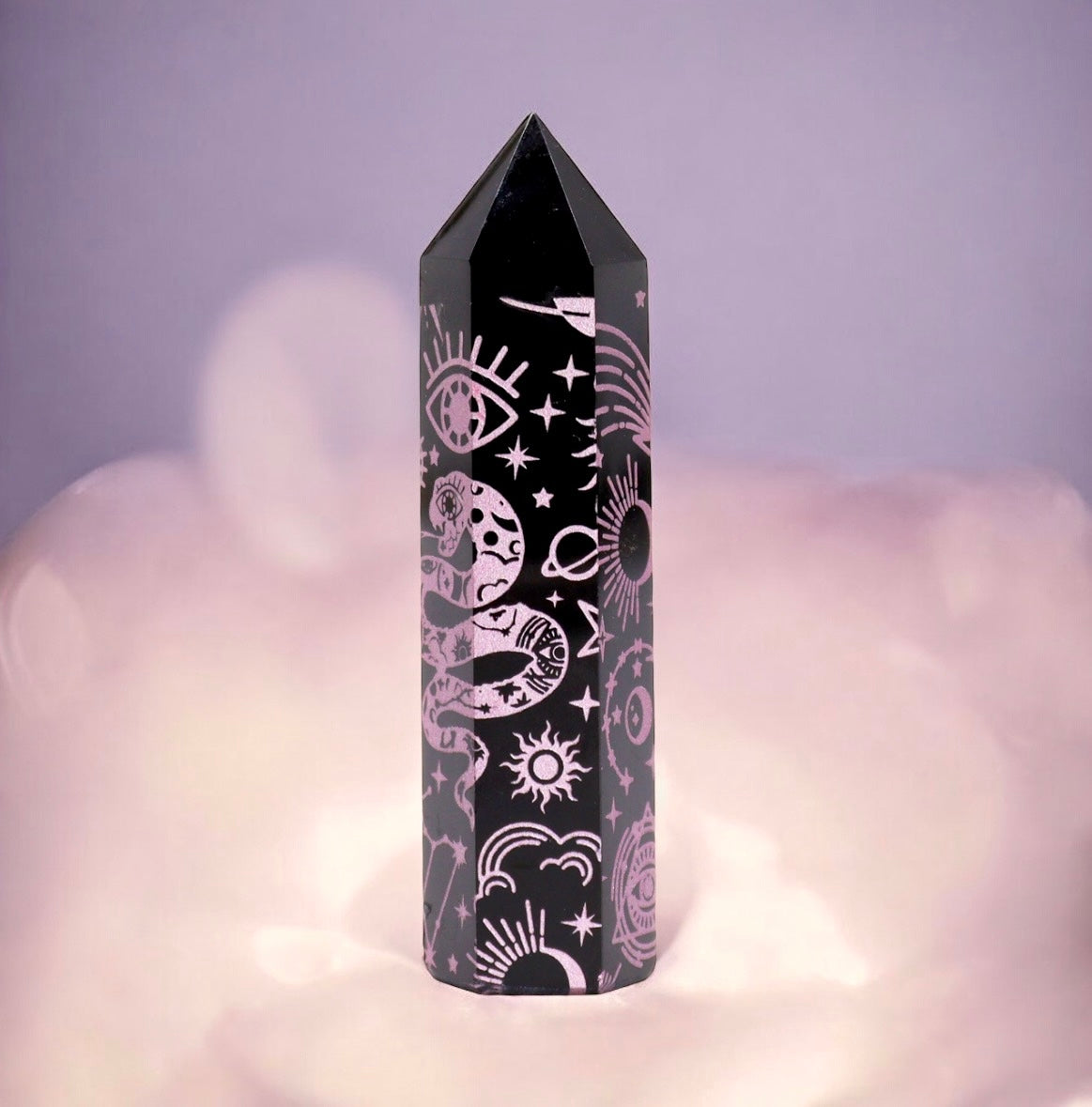 Black Obsidian Point. Celestial Story - Rose Pink