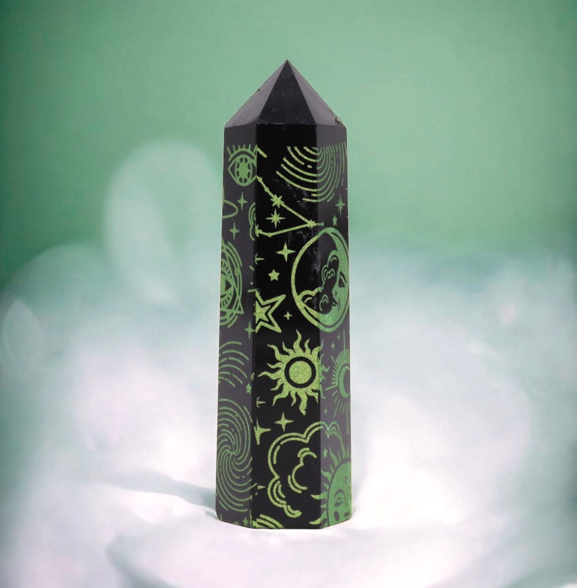 Black Obsidian Point. Celestial Story - Forest Green