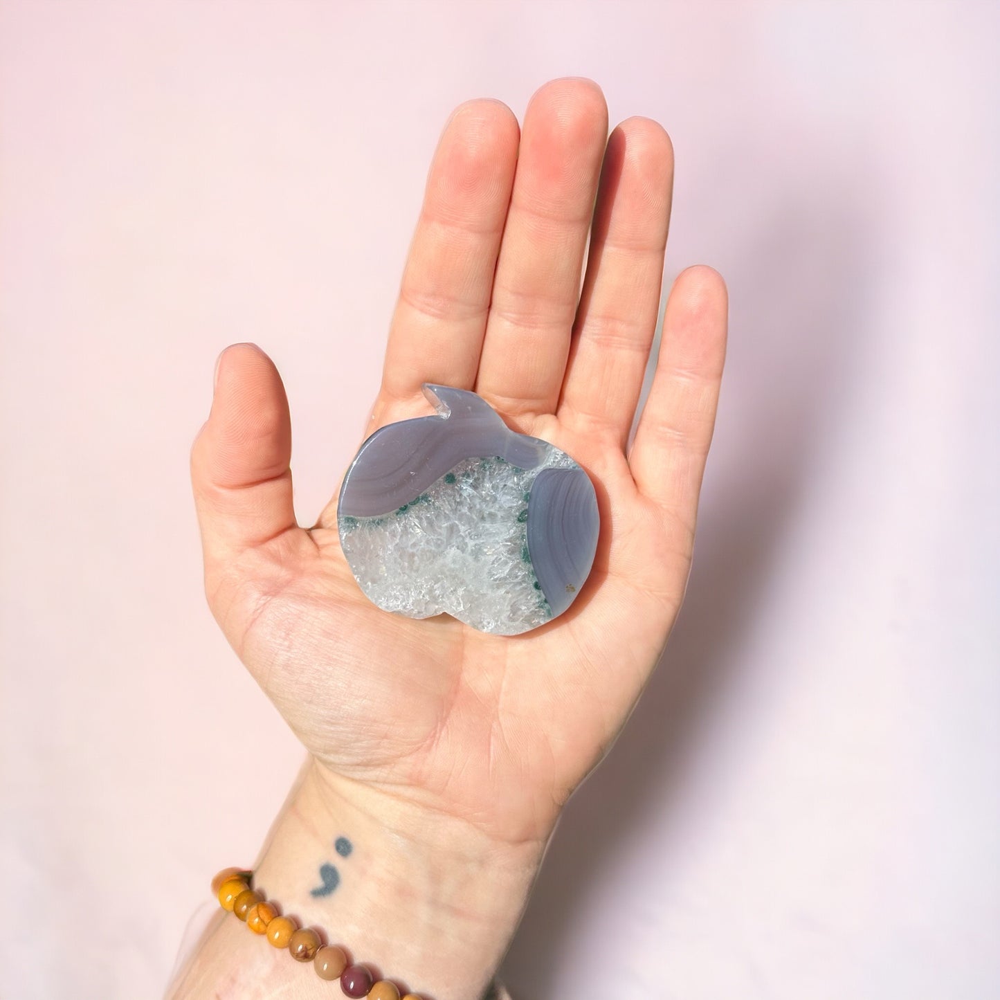 Grey Druzy Agate Apple Carving