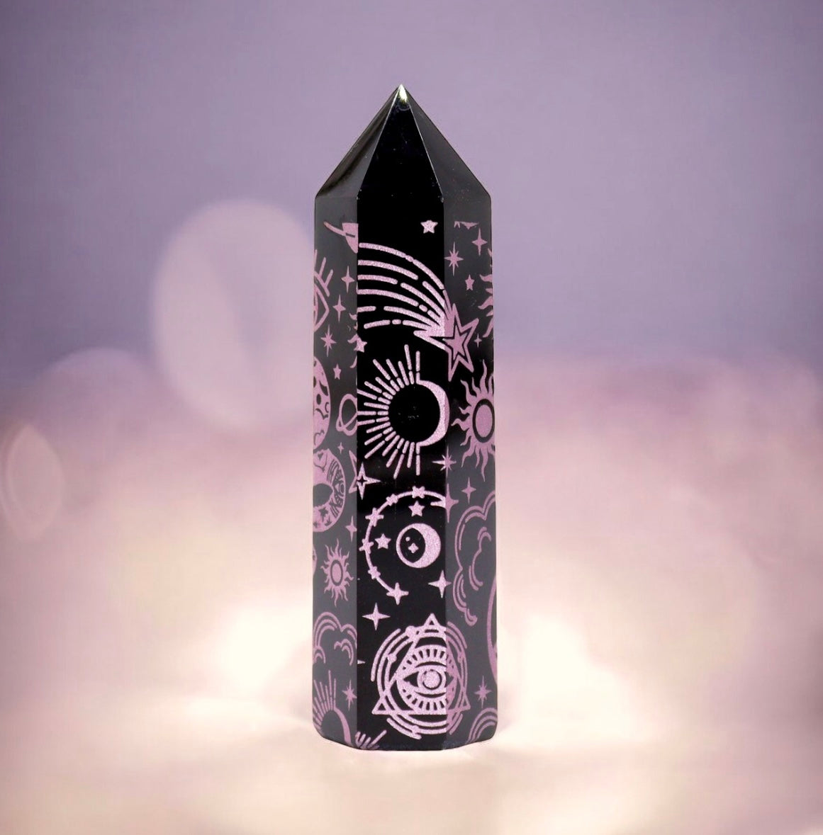 Black Obsidian Point. Celestial Story - Rose Pink