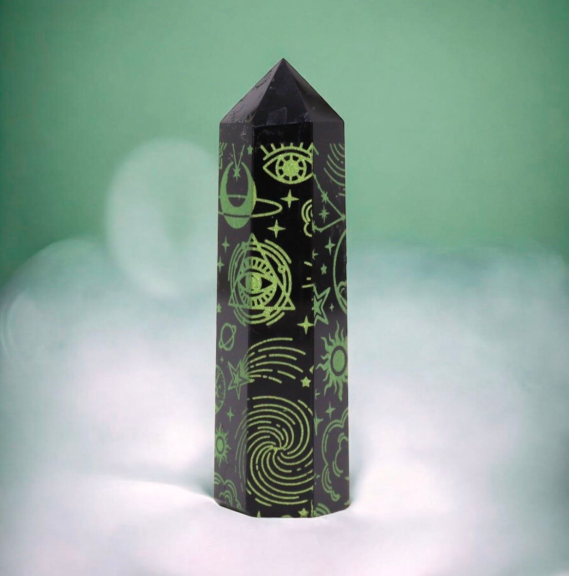 Black Obsidian Point. Celestial Story - Forest Green