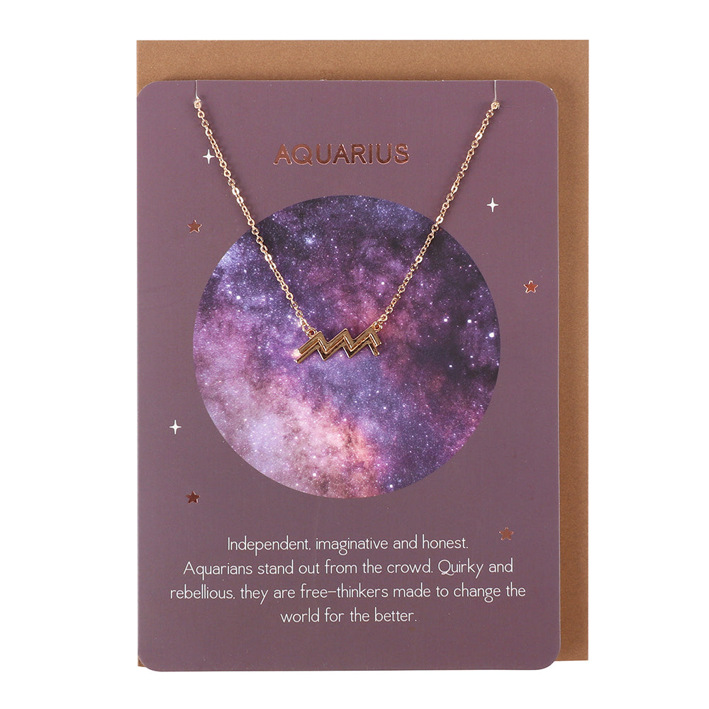 Aquarius zodiac necklace card