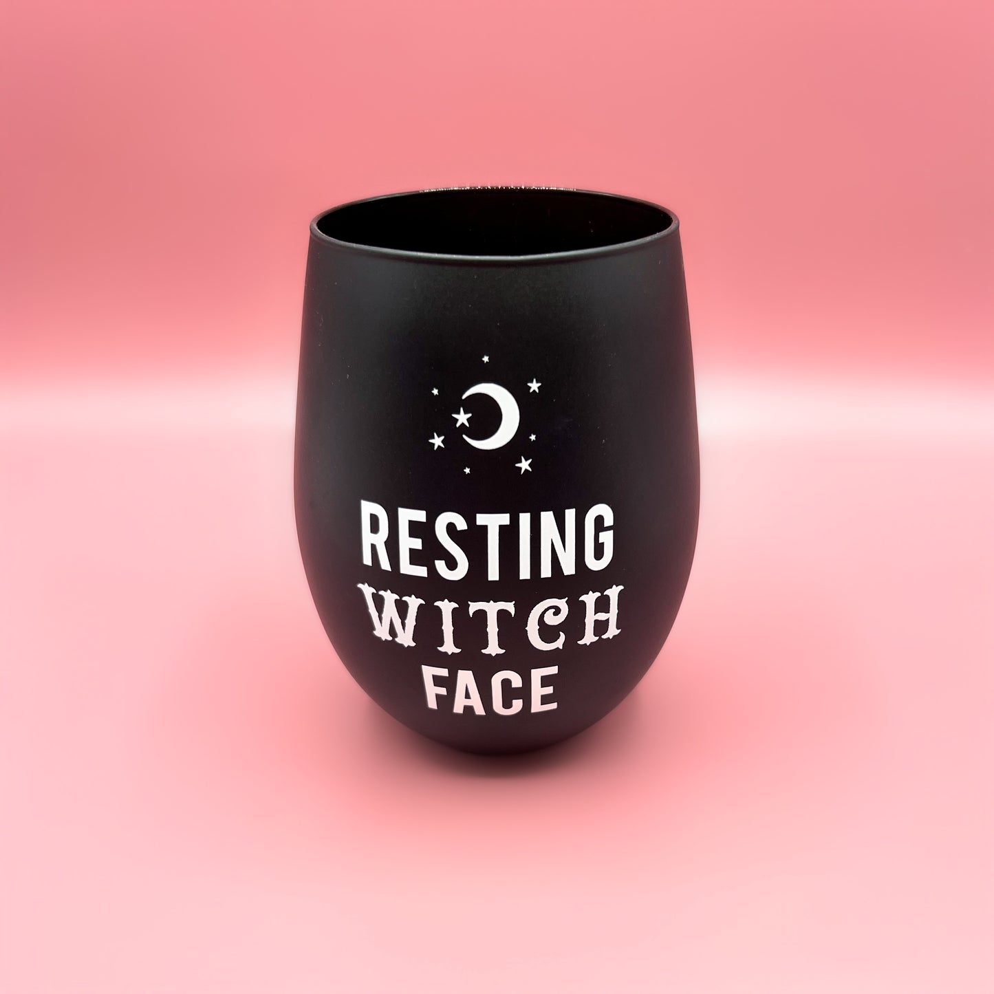 Resting Witch Face stemless wine glass